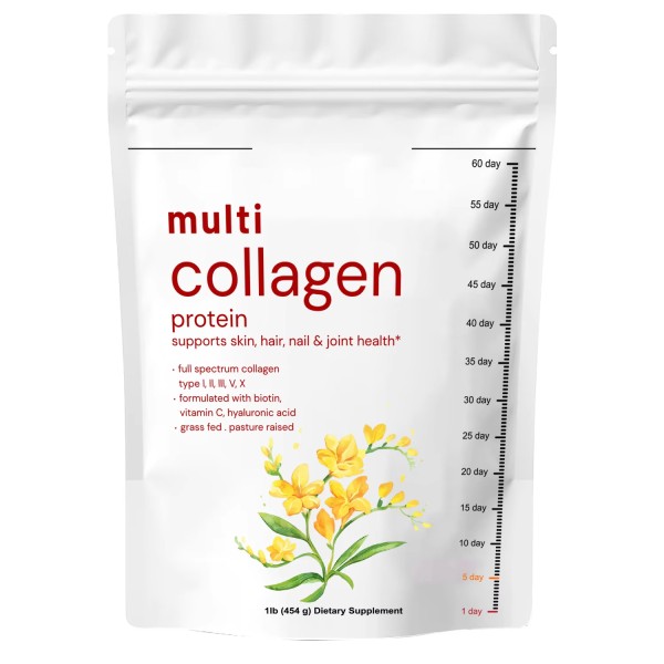 16oz Multi-Collagen Peptides Powder with Vitamin C and Hyaluronic Acid Protein Supplement for Skin Health for Adults