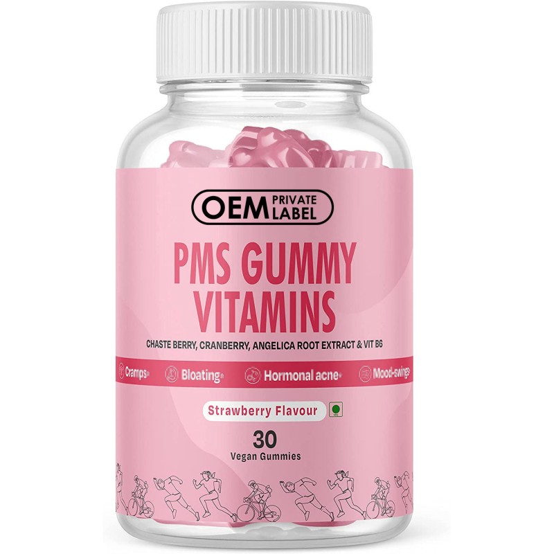 PMS Support Gummies for Women With Chasteberry and Vitamin B6 for Hormonal Balance and Cramp Relief