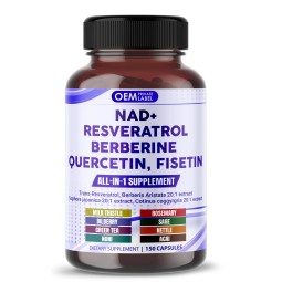 OEM Premium NAD+ Supplement with Trans Resveratrol, Berberine, Quercetin, Fisetin, and Milk Thistle for Enhanced Cellular Health