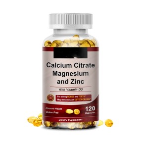 骨骼健康支持柠檬酸钙镁锌和D3复合物- 60粒软胶囊，无麸质