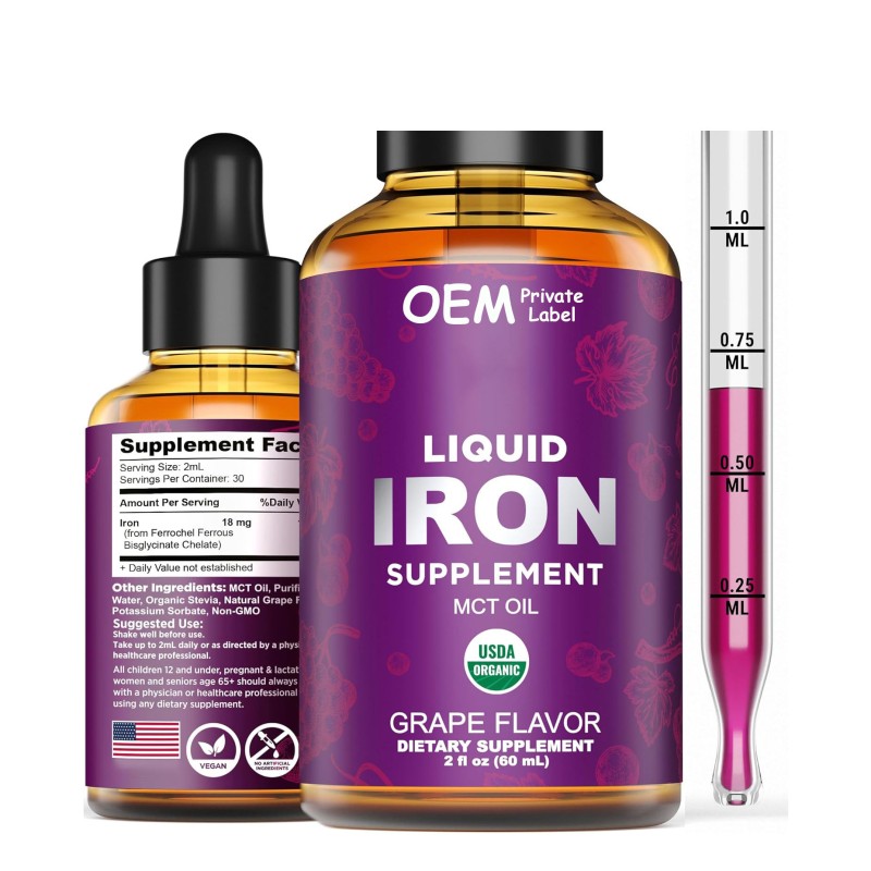 Organic Iron Liquid Drops -Ferrochel & MCT Oil, Energy Boost for Daily Vitality
