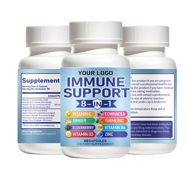 8-in-1 Immune Defense Booster Capsules: Zinc , Vitamin D3 , Vitamin C, Turmeric Curcumin Ginger for Adults Immunity Support