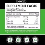 Halal Magnesium Complex Capsules Contain Magnesium Glycine Zinc, Vitamin B6 D3 for Sleep, Bone and Muscle Health