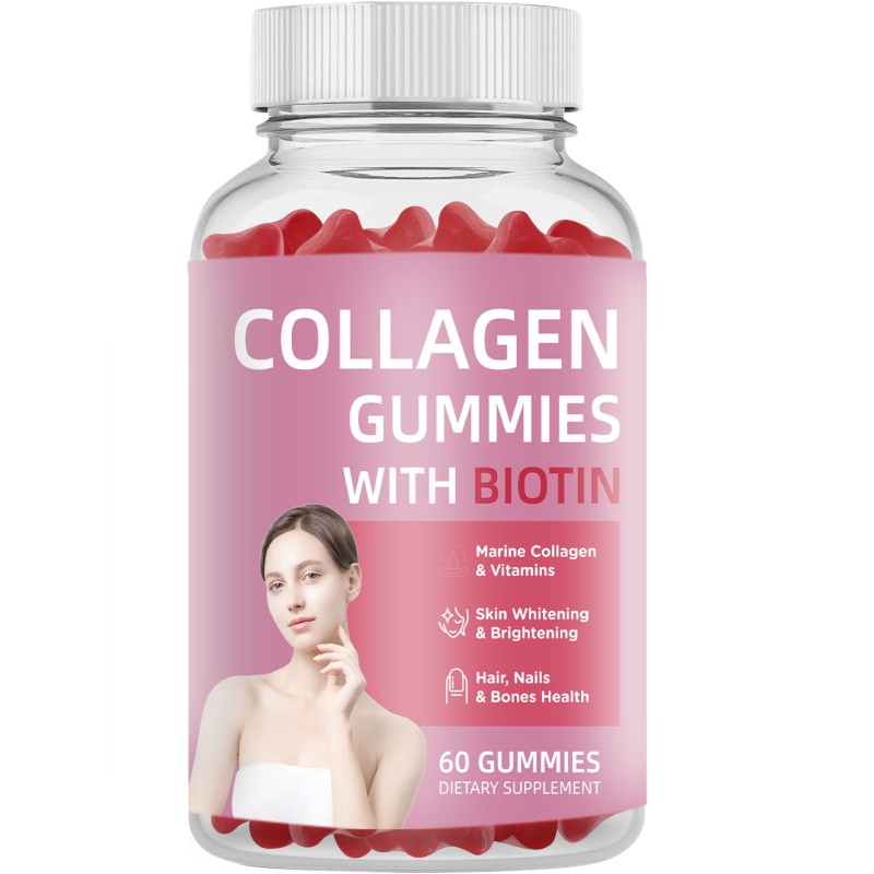 Hot Sale OEM Collagen Biotin Gummies with Vitamin C - Low Sugar Herbal Supplements for Hair, Skin, and Nail Growth for Adults