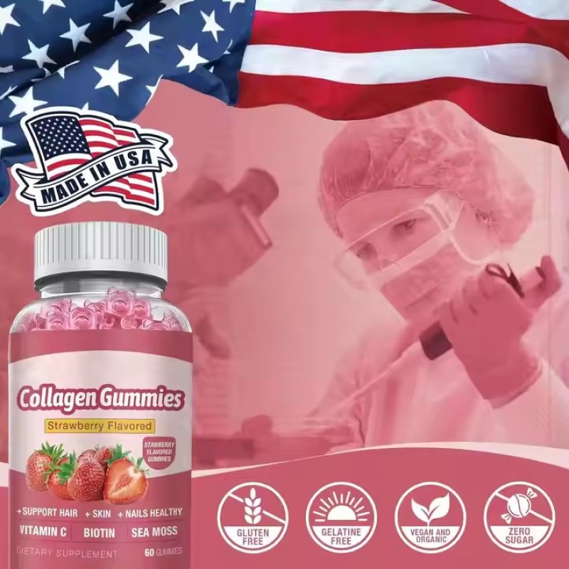 Customized Enhanced Collagen Biotin Hyaluronic Acid Multiple Vitamins Irish Sea Moss Vegetarian Gummies Supplement