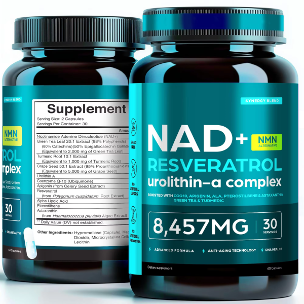 OEM Anti-Aging Supplement with NAD+ Resveratrol and Urolithin-A Complex - 60 Capsules or 120 Capsules