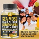 Biocaro Vegan Sea Moss Gummies with Black Seed Oil, Ashwagandha & Shilajit - Fulvic Acid Energy Boost