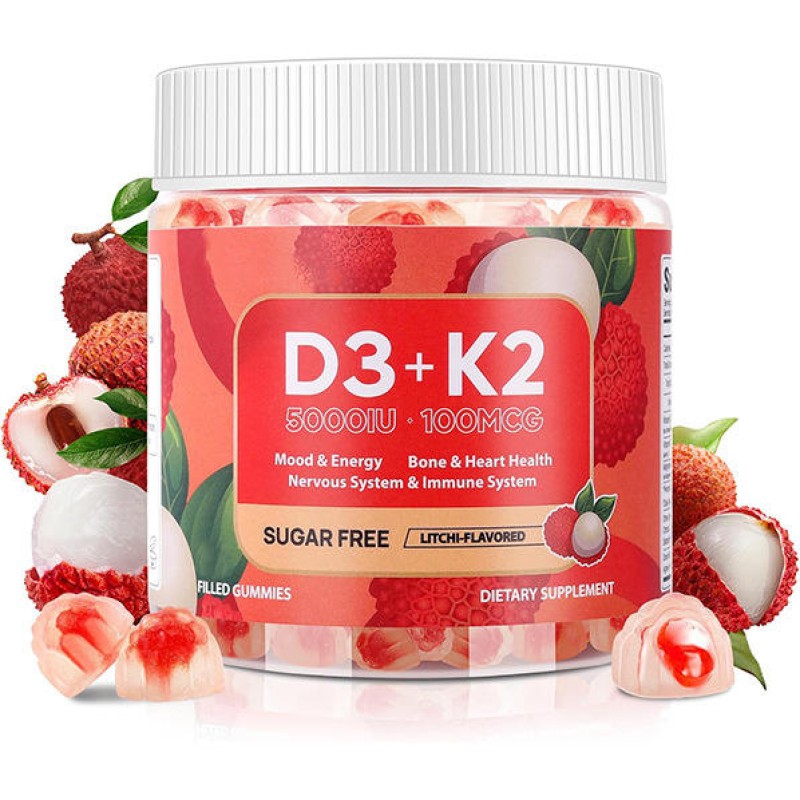 Premium Vitamin D3 K2 Fruit Gummies for Adults - Energy Booster & Beauty Supplement with Natural Fruit Flavors