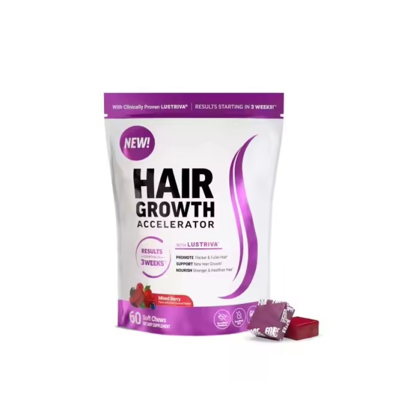 Hot-Selling Hair Growth Soft Chews with Lustriva Promote Thicker & Fuller Hair Support Hair Health Mixed Berry Flavor