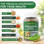 Organic Ashwa Root Supplement Ashwagandha Gummies Containing GABA, Vitamins B12 and D3 Calms Emotions and Helps Sleep