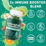 Chlorophyll Gummies 100mg Potent Formula with Organic Immune Booster Blend for Skin Rejuvenation Immunity Weight Management