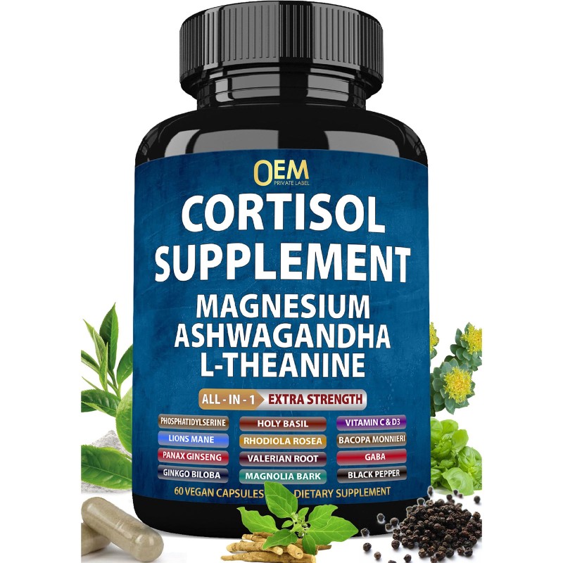 OEM Cortisol Management Herbal Capsules with L-Theanine for Detox, Sleep Support, and Stress Relief for Women