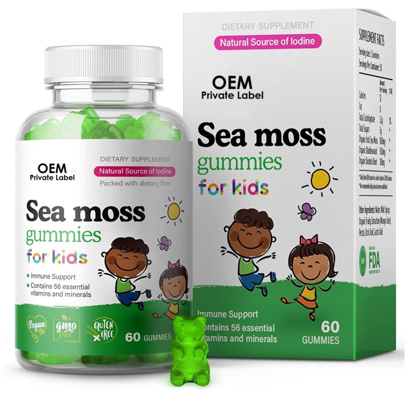 OEM  Kids Sea Moss Gummies for Immune and Thyroid Health with Chicory Root, Bladderwrack, and Burdock Root