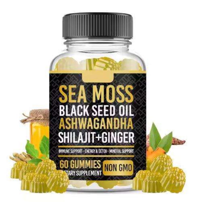 OEM Sea Moss Black Seed Oil Gummies with Elderberry, Turmeric & Bladderwrack for Energy & Detox