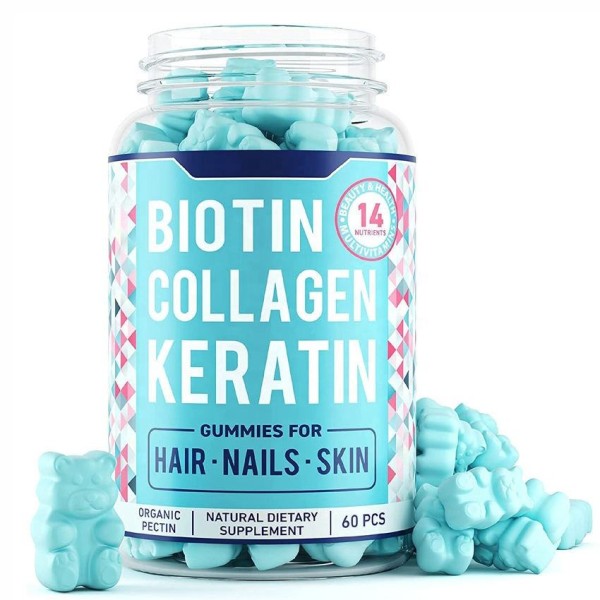 Hair, Skin, Nails, Turmeric, Green Tea, Vitamin C, Elderberry, Biotin, apple Wine, Collagen, Gummy Candy