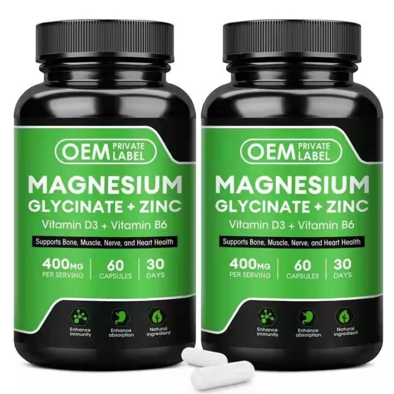 Halal Magnesium Complex Capsules Contain Magnesium Glycine Zinc, Vitamin B6 D3 for Sleep, Bone and Muscle Health
