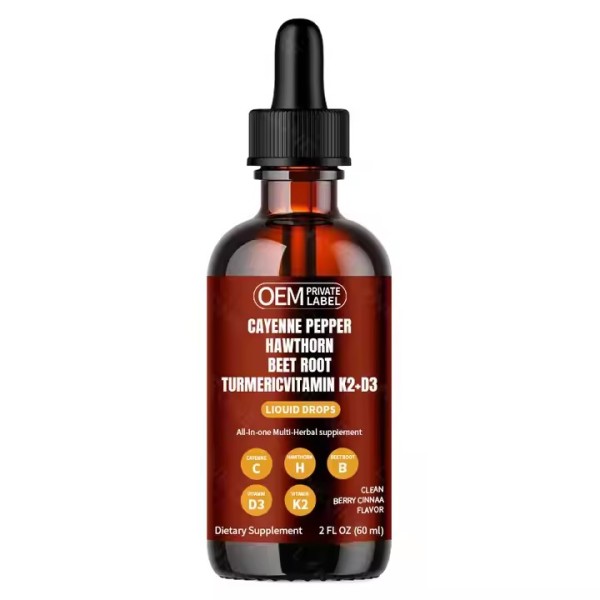 Natural Cayenne Pepper Extract Liquid Drops Applicable for Adults Supplement with Hawthorn Berry Vitamin D3 K2 BeetRoot Turmeric