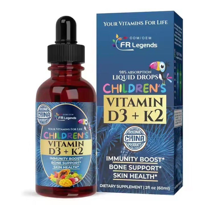 ODM Private Label Multivitamin Drops Supplements Promotes Bones Health Vitamin D3 K2 Liquid Drops for Kids