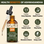 Pure Natural Ashwagandha Extract Drops 2000mg with Black Pepper for Stress Relief and Energy Boost