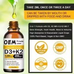 Organic Vitamin D3 K2 Drops MCT Oil Omega 3 Liquid Multivitamin Supplement for Adults and Children Fast Energy Supply