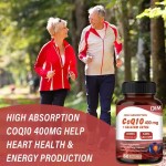 CoQ10 400mg Capsules, Coenzyme Q10 High Absorption Supplements Heart Supports & Cellular Energy Production Supplement