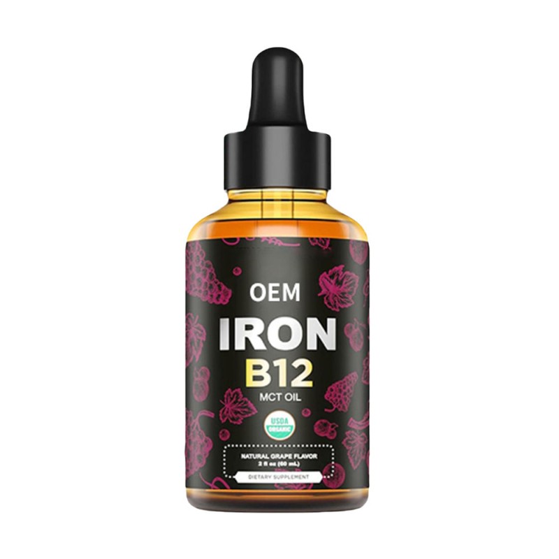 Iron & Vitamin B12 Liquid Drops with MCT Oil - 98% Absorption, Anemia Relief for Adult Daily Nutrition