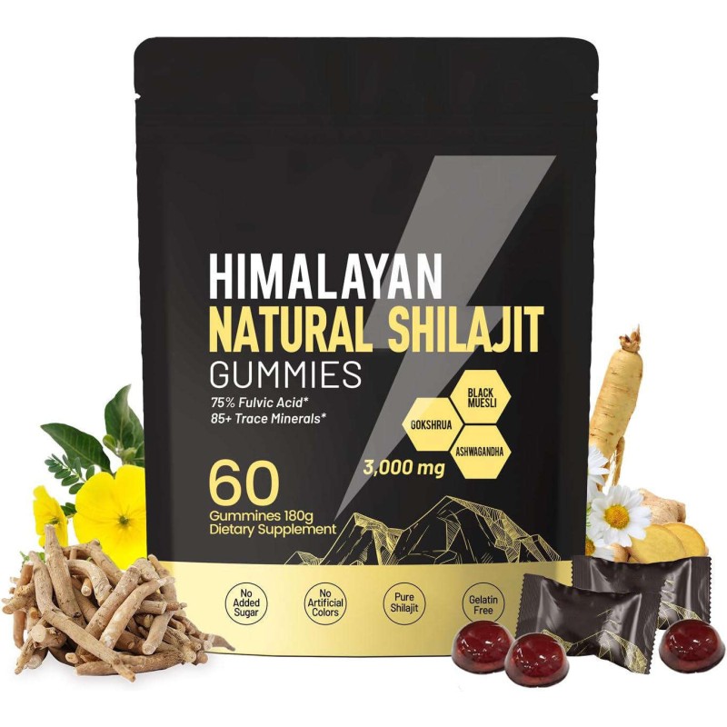 Himalayan Shilajit Gummies with Ashwagandha Natural Minerals for Energy Support, Individually Wrapped Sugar-Free Supplement