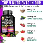 OEM PremiumNAD+ Supplement 300mg & Resveratrol 1000mg | Organic Longevity Formula with Liposomal NAD+