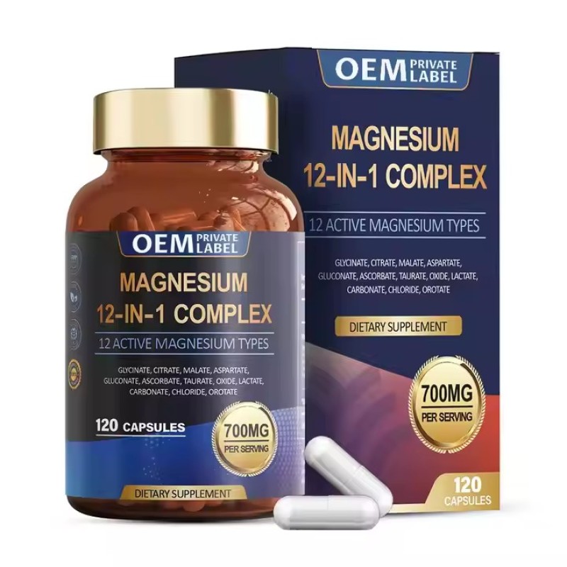 Factory Private Label Magnesium Capsules for Adults Stress Relief Sleep Support Nerves & Muscles Metabolism Supplement