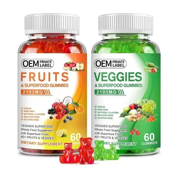 Organic Whole Food Gummies with 40+ Fruits and Veggies for Energy and Immunity Vegan Sugar-Free Supplement