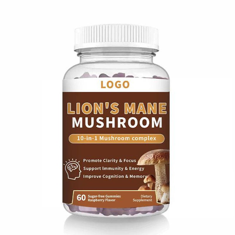Organic Lions Mane and Ashwagandha Gummies for Focus Energy and Stress Relief with Cordyceps Reishi