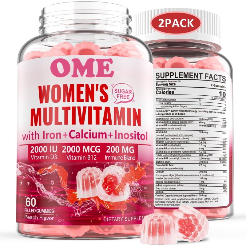 Methylated Multivitamin Gummies for Women: Vitamins A, C, D, K, Iron, Folic Acid, Improve Immunity and Replenish Energy