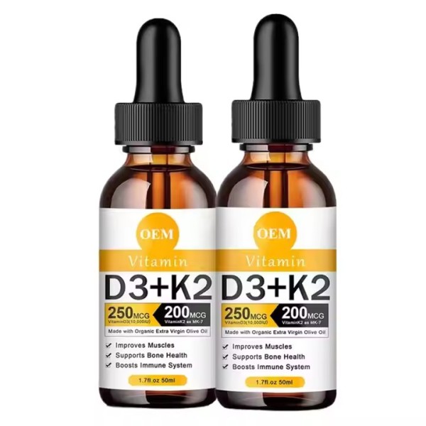 OEM/ODM High Quality Vitamin D3 K2 Drops Oral Oil Support Bones Liquid Drops System and Energy Levels