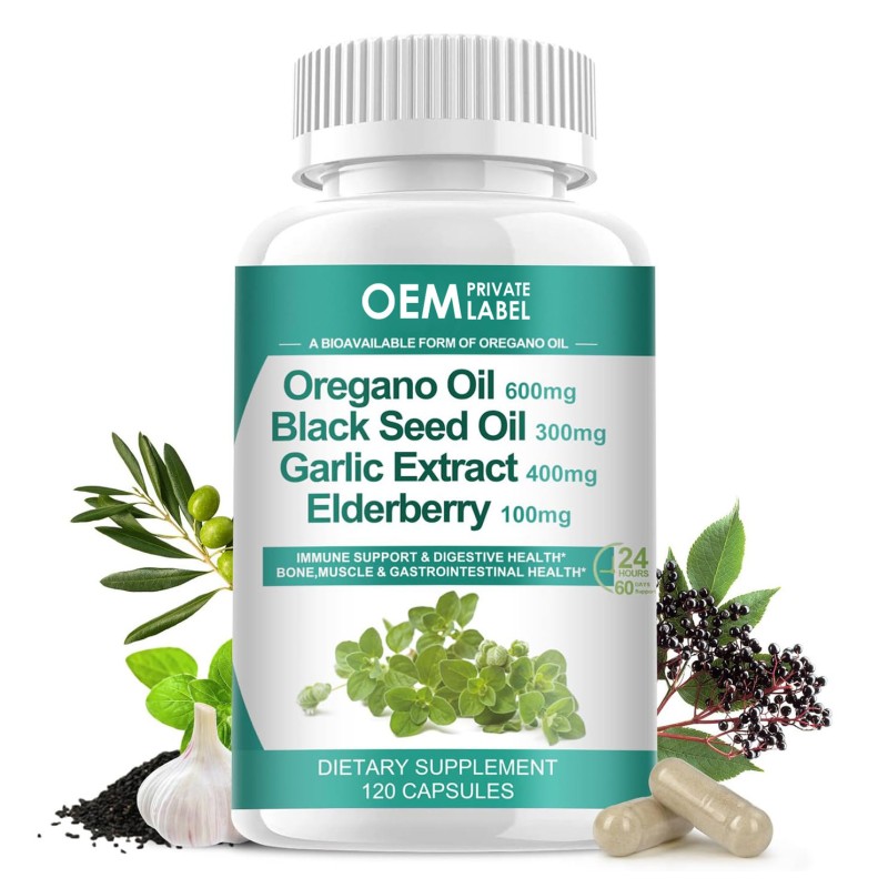 Hot Sale Health Products Organic Oregano Oil Capsules with Black Seed Oil, Garlic, Elderberry, and Vitamin D3