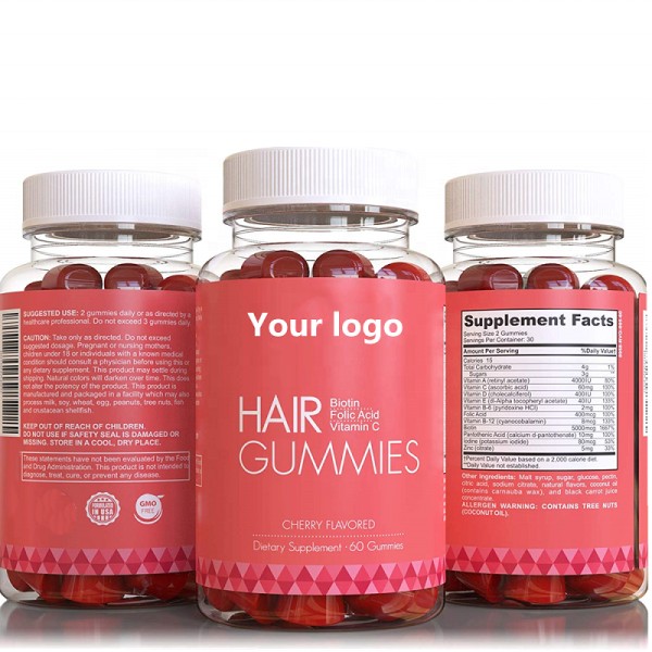 Bear Vegan Hair Growth Gummy Vitamins with Biotin for Stronger Hair Skin and Nails 60 Gummies