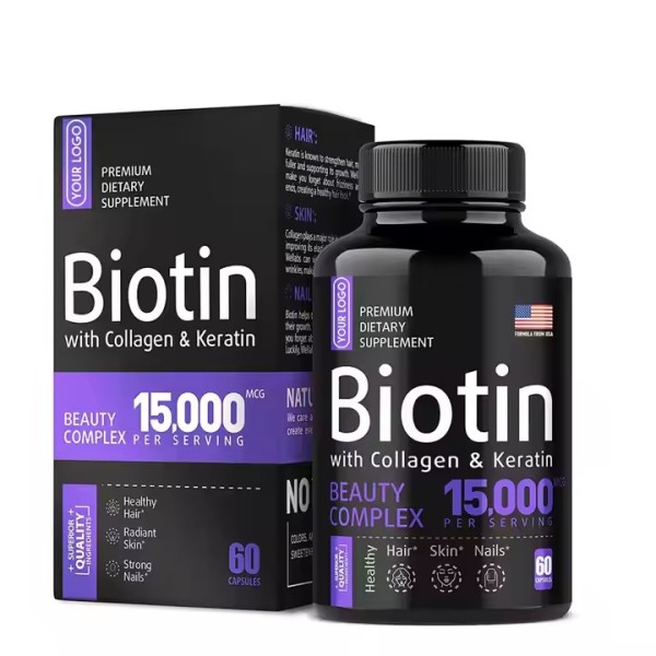 Private Label Biotin Keratin Collagen Pills Organic Biotin Capsules for Hair Skin and Nails Vitamins Biotin Supplement