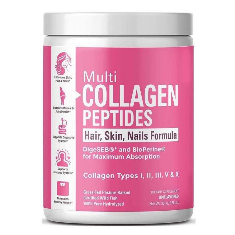 Grass-Fed Hydrolyzed Collagen Peptides Powder  - DigeSEB & BioPerine for Skin, Hair & Nail Rejuvenation