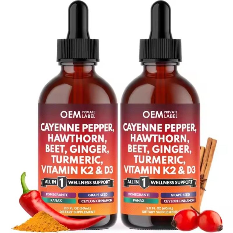 Cayenne Pepper Liquid Drops Supplement with Hawthorn Berry Vitamin D3 K2 Beet Root Ceylon Cinnamon Turmeric