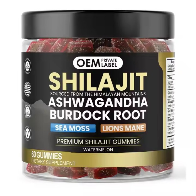 OEM Pure Himalayan Shilajit Gummies Shilajit Sea Moss Ashwagandha Burdock Root Lions Mane Mushroom Supplement with Fulvic Acid