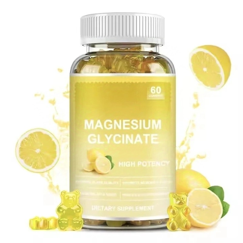 Dietary Supplements Lemon Flavor Magnesium Glycinate Gummies for Brain Memory and Sleep Maintain Emotional Stability