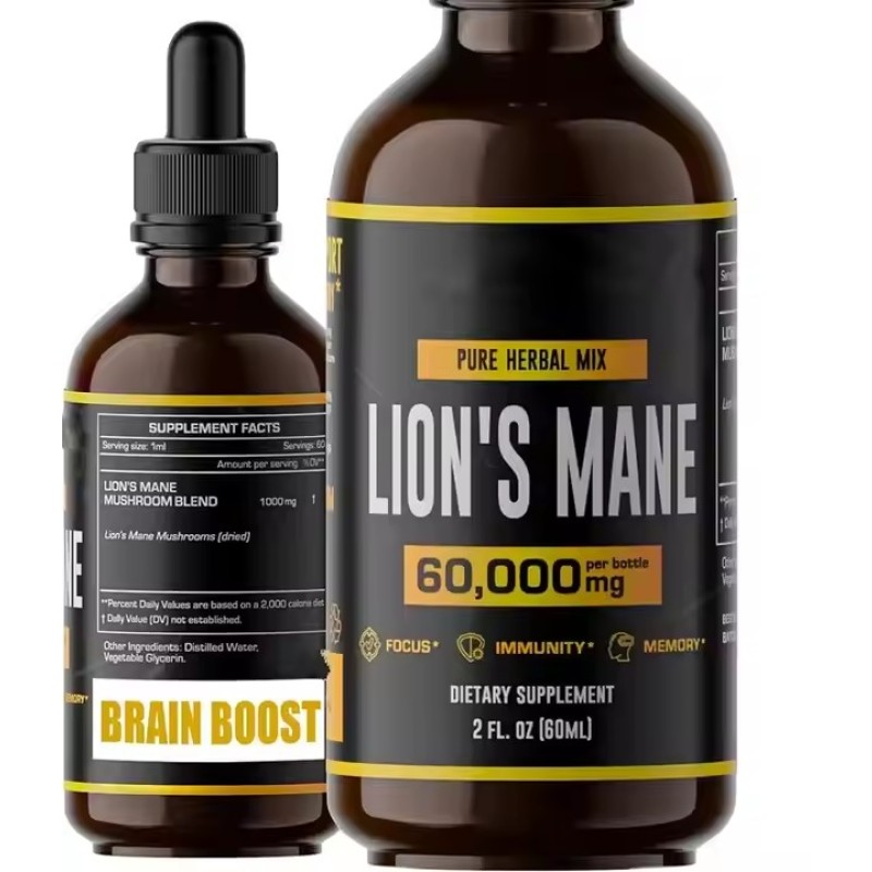 OEM/ODM/OBM Natural Lion's Mane Drops Mushroom Extract Drops Lions Mane for Memory Focus & Clarity Brain Booster