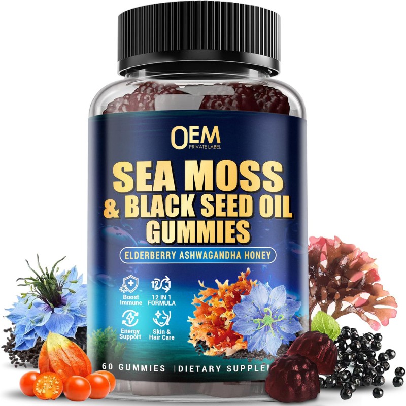 OEM Sea Moss Gummies for Sleep & Wellness | Herbal Supplement with Bladderwrack, Burdock Root, Elderberry