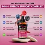 Vegan B Vitamin Liquid Drops - Non-GMO, Berry Flavor, Mood & Nerve Health Daily Supplement