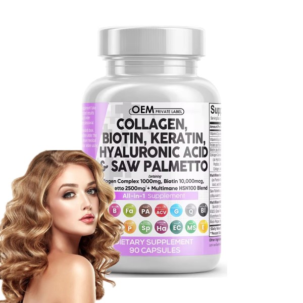 Collagen Biotin Keratin Saw Palmetto Hyaluronic Acid Capsules Vitamin DHT Blocker for Hair and Skin Health for Adults