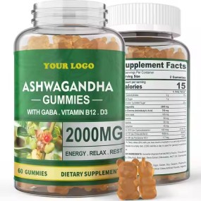 Organic Ashwa Root Supplement Ashwagandha Gummies Containing GABA, Vitamins B12 and D3 Calms Emotions and Helps Sleep