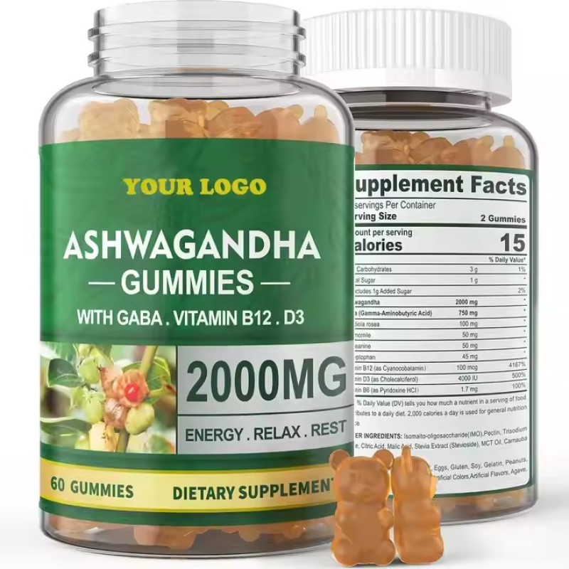 Organic Ashwa Root Supplement Ashwagandha Gummies Containing GABA, Vitamins B12 and D3 Calms Emotions and Helps Sleep