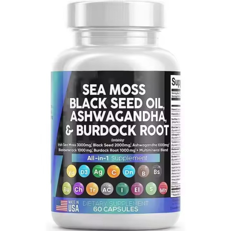 Sea Moss Capsules Black Seed Oil Ashwagandha Adult Supplements Featuring Multiple Ingredients Seaweed Extract Capsule