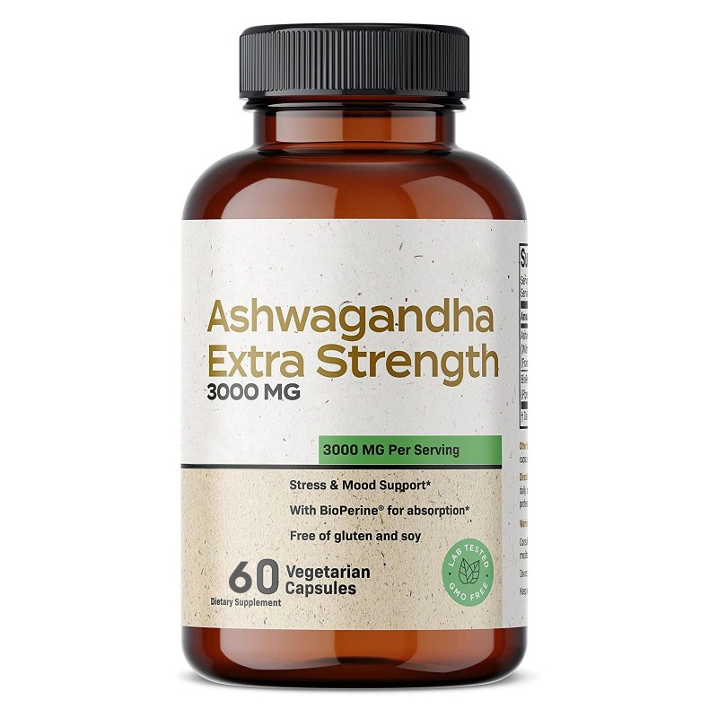 Organic 3000mg Ashwagandha Capsules with Black Pepper Herbal Supplement for Stress Relief and Deep Sleep Support