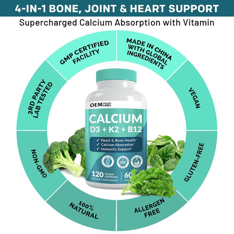 ODM Calcium D3 K2 B12 Capsules: Bone, Heart & Immune Support for Adults & Seniors