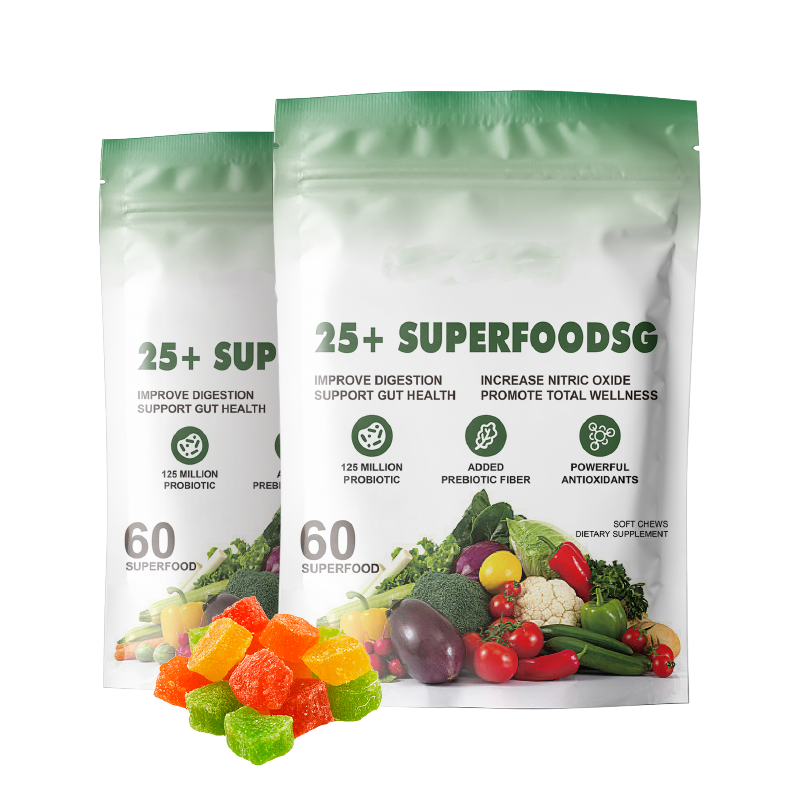 Organic Super Greens Gummies - Vegan Gut Health & Immune Booster with Spirulina & Fiber, Chewable Supplement for Adults